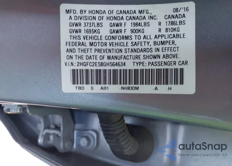 2016 Honda Civic Lx from USA, damaged, VIN 2HGFC2E58GH564634